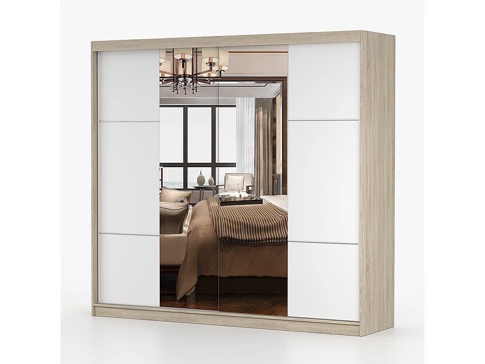 Schwebetürenschrank MULTI 38 233 cm Weiß Spiegel