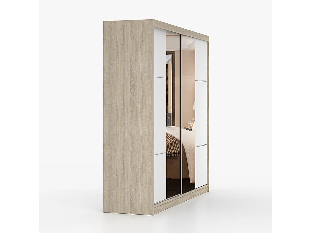 Schwebetürenschrank MULTI 38 233 cm Weiß Spiegel