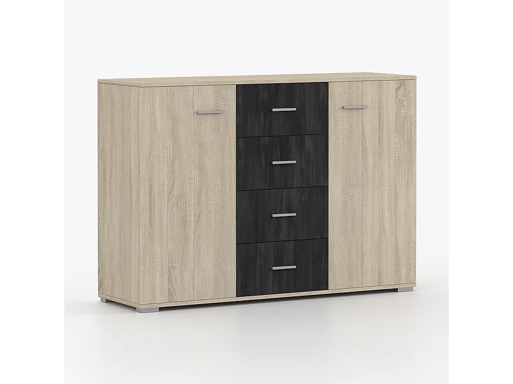 Commode WENECJA 2D4S 135 cm, Chêne Sonoma + pin noir norvégien