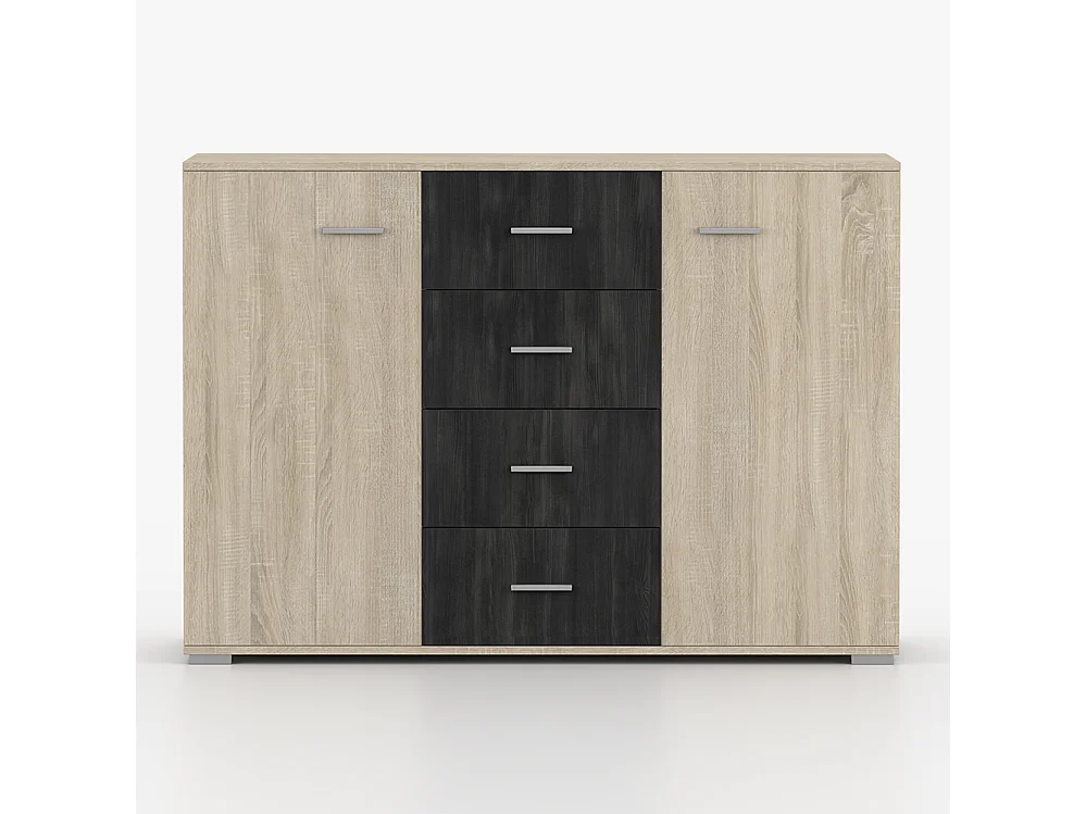 Commode WENECJA 2D4S 135 cm, Chêne Sonoma + pin noir norvégien