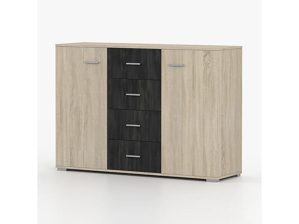 Commode WENECJA 2D4S 135 cm, Chêne Sonoma + pin noir norvégien