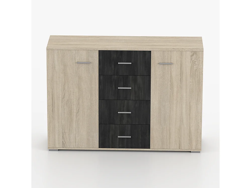 Commode WENECJA 2D4S 135 cm, Chêne Sonoma + pin noir norvégien