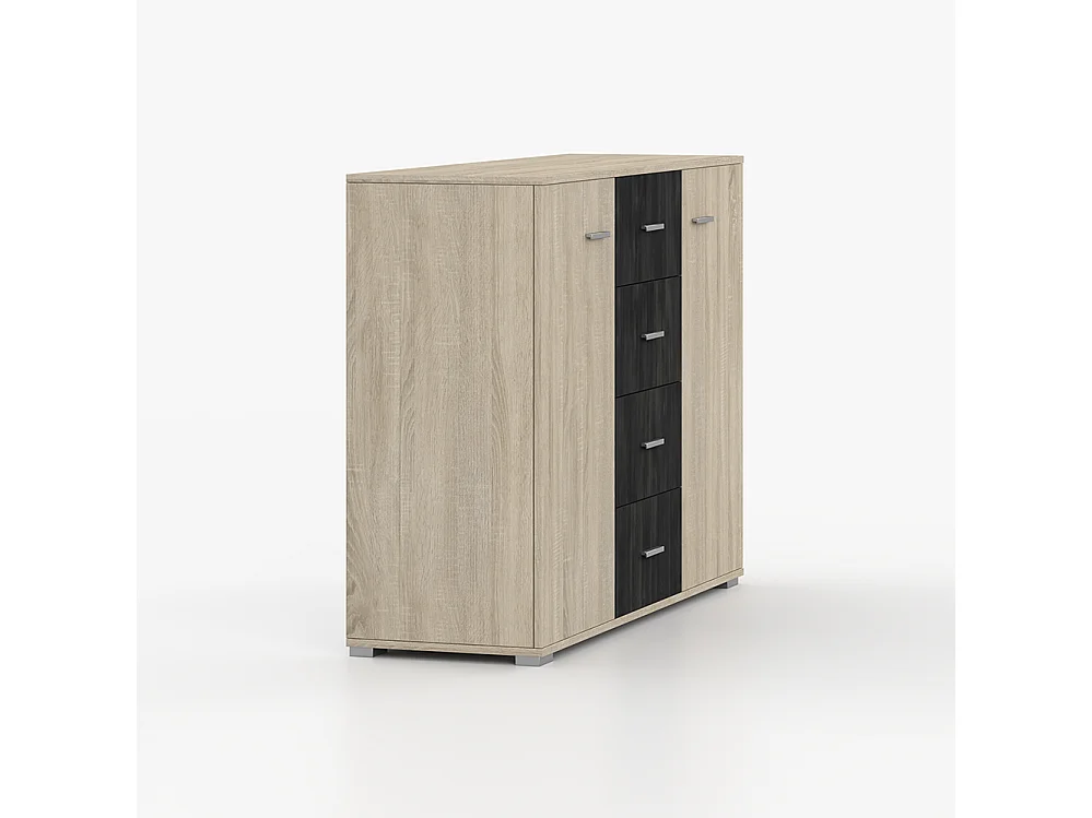 Commode WENECJA 2D4S 135 cm, Chêne Sonoma + pin noir norvégien