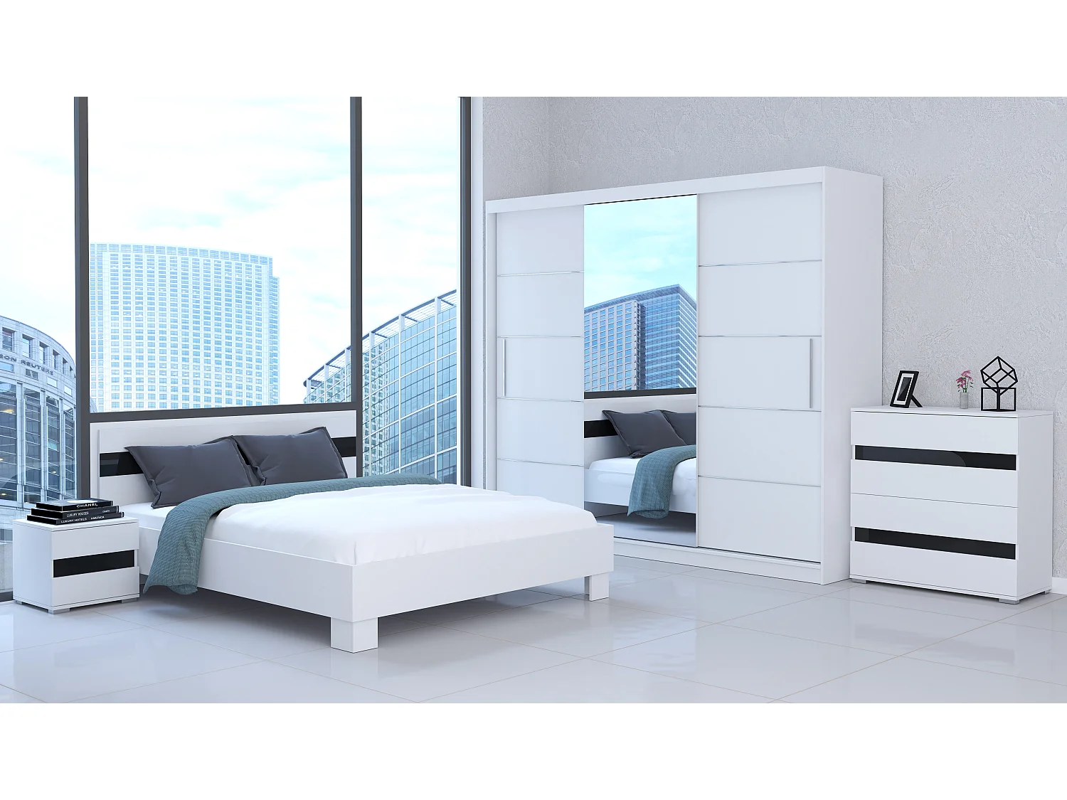 Table de chevet – Lucca Blanc, Noir brillant