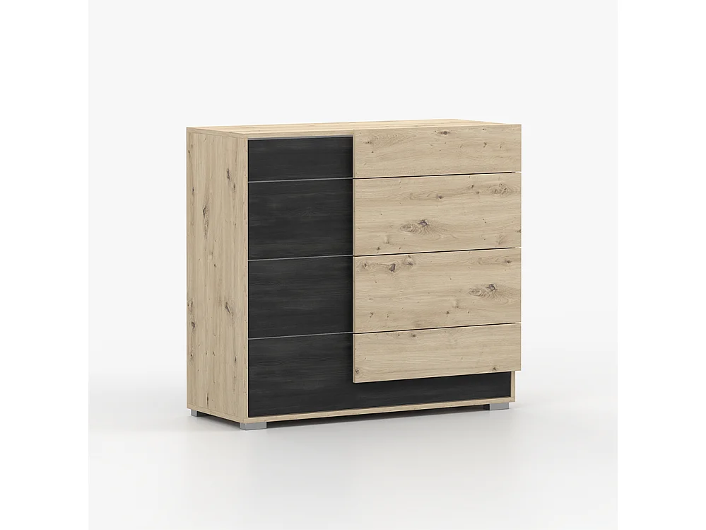Ladekast BAFRA 4S 100 cm, Artisan eiken + zwarte Noorse den