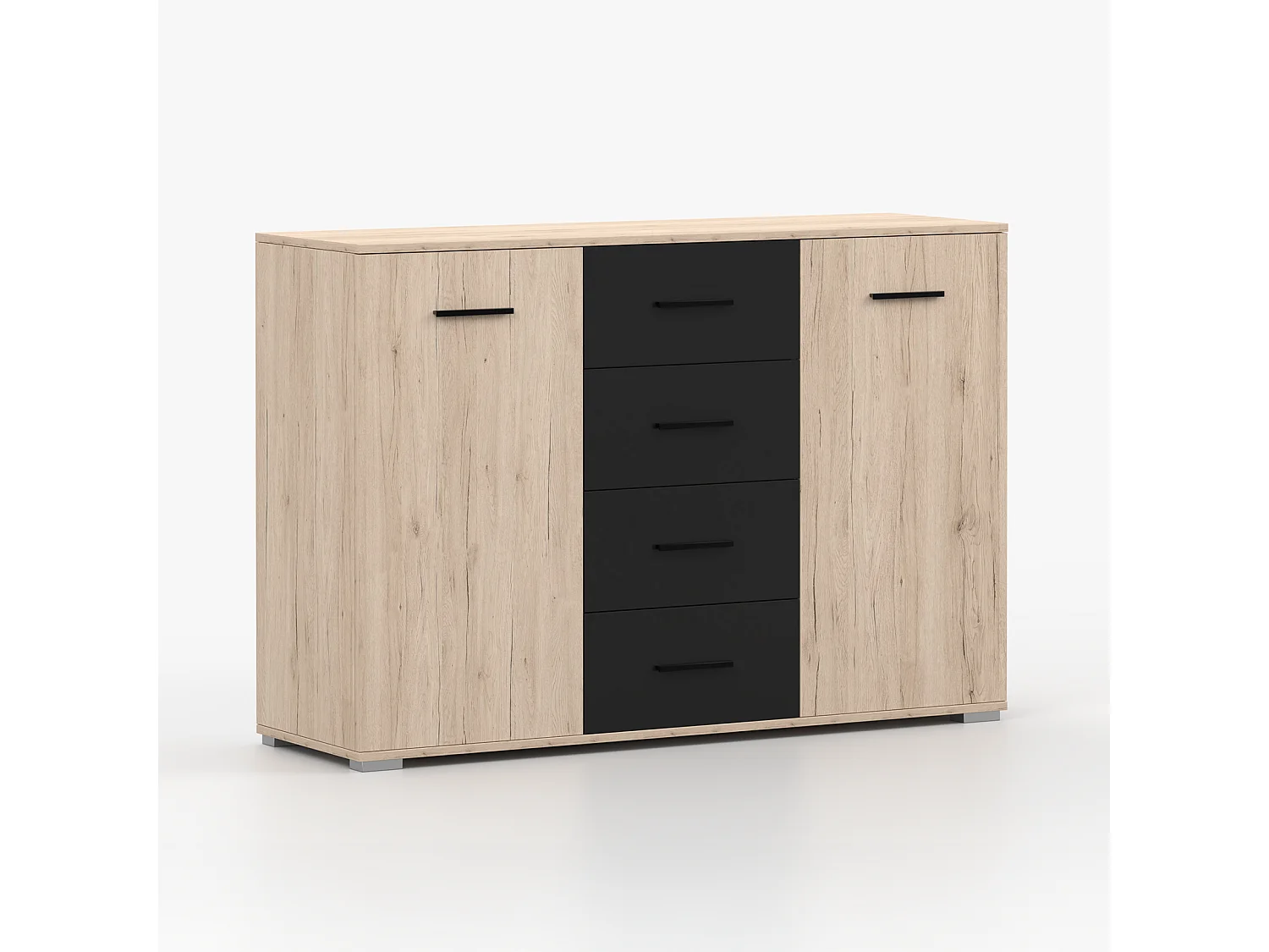 Kommode BARI 2D4S 135 cm, San Remo Sand + Schwarz Semigloss