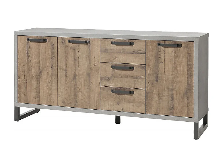 Buffet 184 cm 3 portes 3 tiroirs décor bois vieilli et gris - BROOKLYN