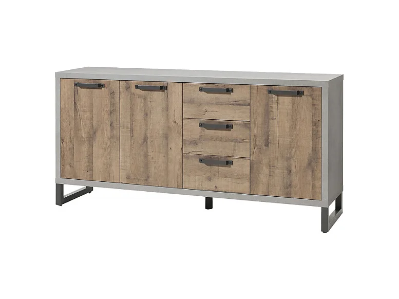 Buffet 184 cm 3 portes 3 tiroirs décor bois vieilli et gris - BROOKLYN