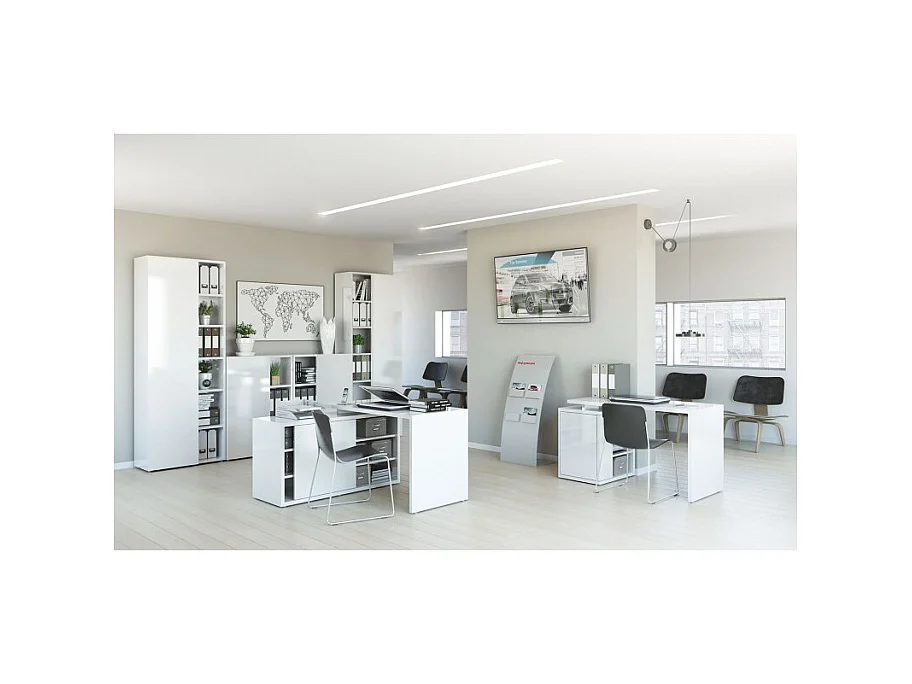 Bureau 140 cm blanc laqué avec rangements - SNOW