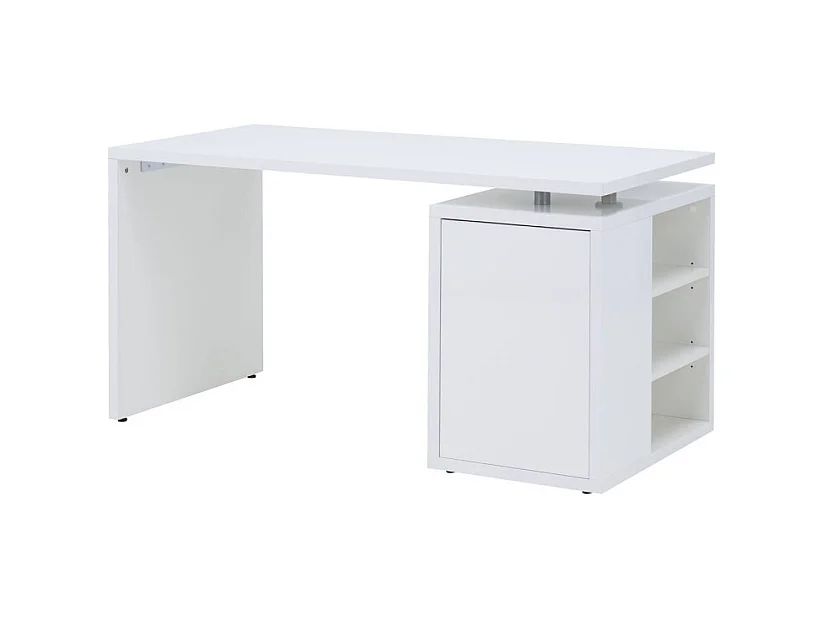 Bureau 140 cm blanc laqué avec rangements - SNOW