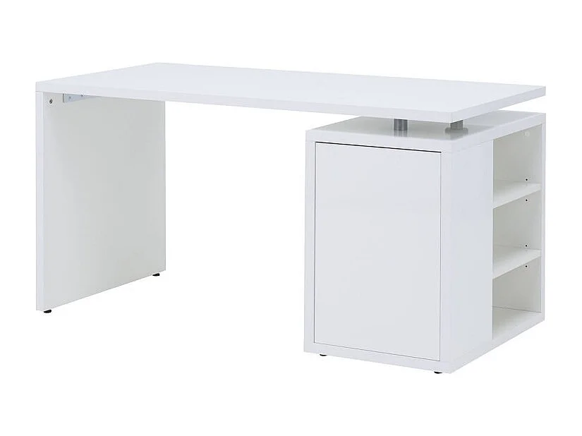 Bureau 140 cm blanc laqué avec rangements - SNOW