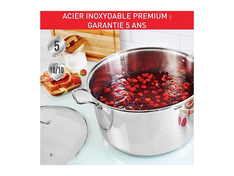 TEFAL B8646404 Marmite 28 cm inox, Tous feux dont induction, Garantie 5 ans, Poignées robustes, Couvercle verre, Intuition XL