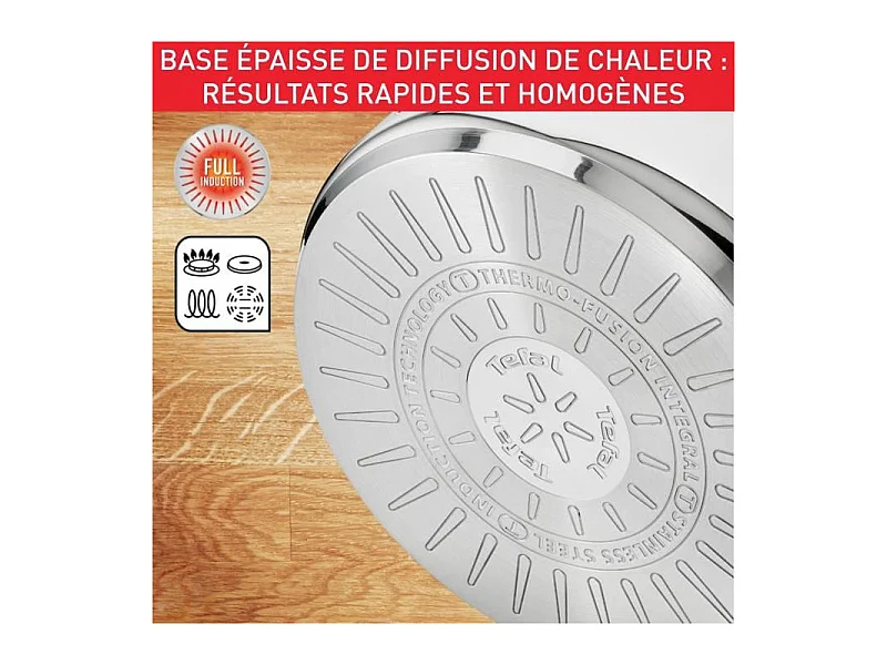 TEFAL B8646404 Marmite 28 cm inox, Tous feux dont induction, Garantie 5 ans, Poignées robustes, Couvercle verre, Intuition XL