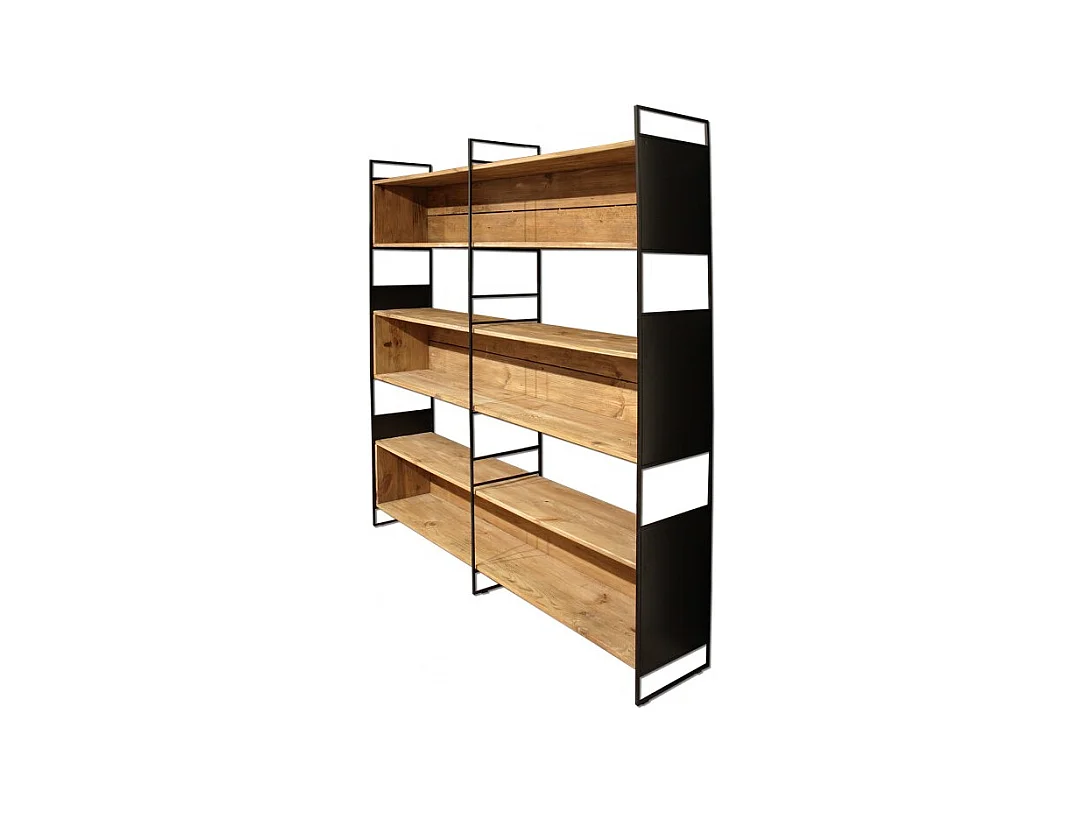 Bibliothèque filaire 6 étagères bois recyclé et métal noir - CABANON