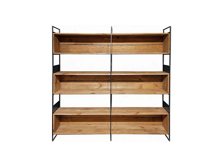 Bibliothèque filaire 6 étagères bois recyclé et métal noir - CABANON