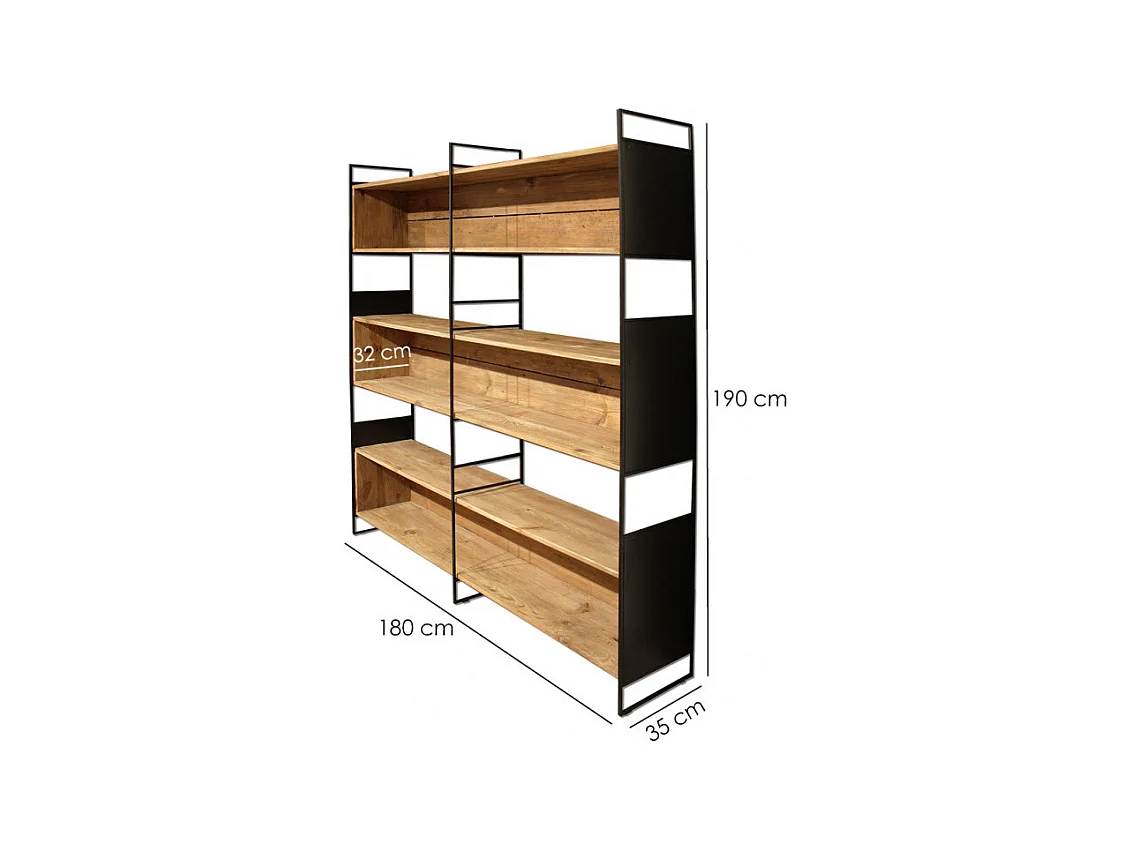 Bibliothèque filaire 6 étagères bois recyclé et métal noir - CABANON