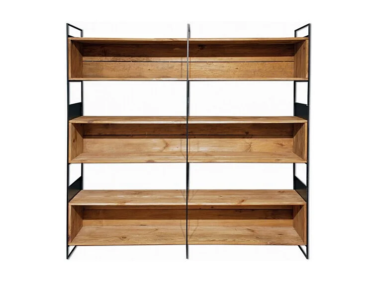 Bibliothèque filaire 6 étagères bois recyclé et métal noir - CABANON