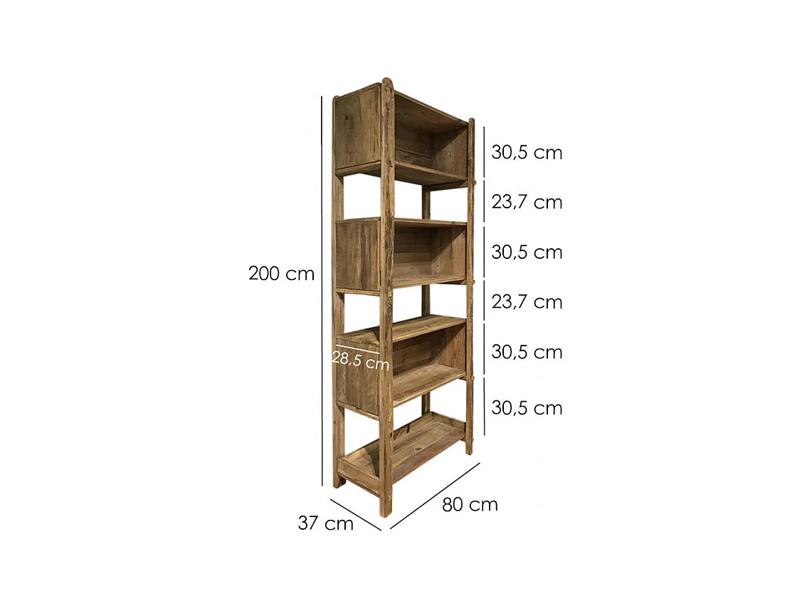 Etagère bibliothèque 200 cm 3 niches bois pin recyclé - CHALET