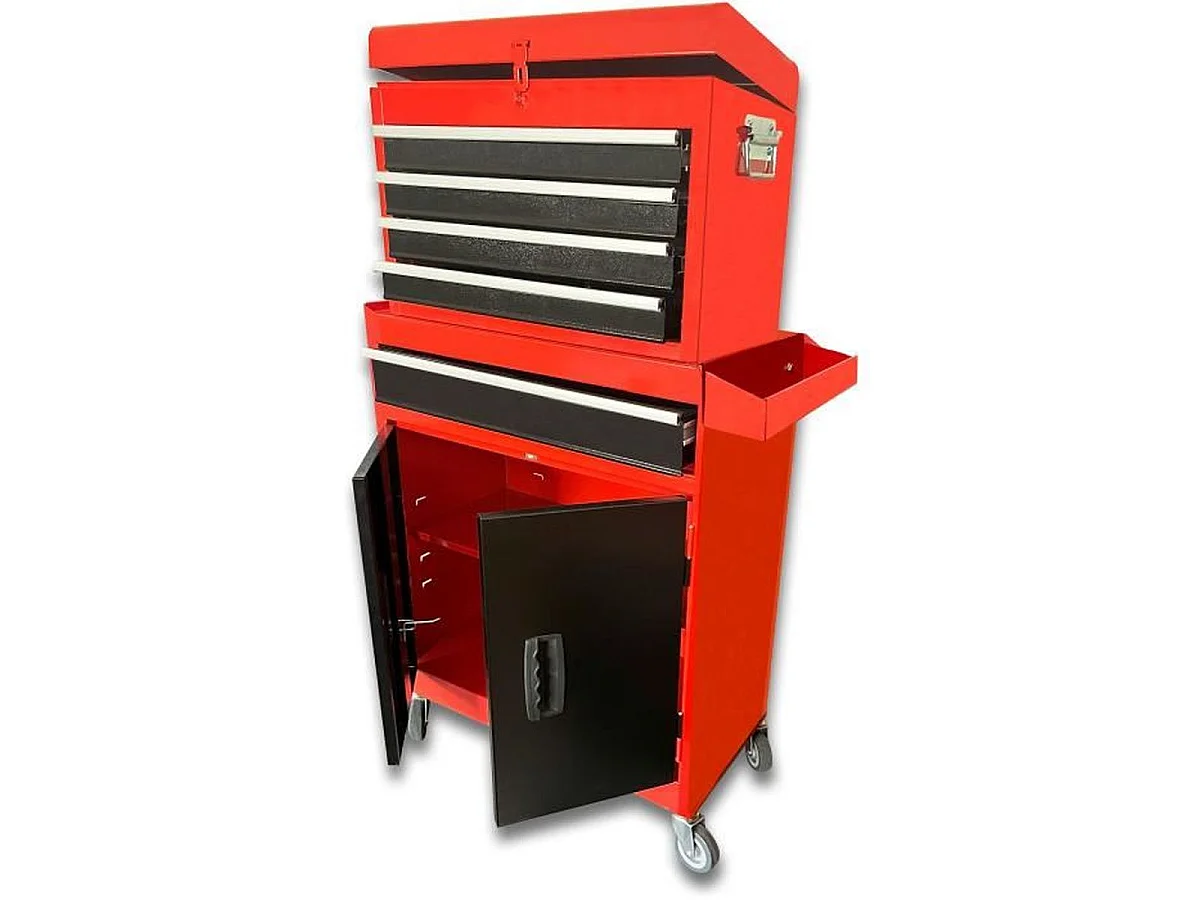 Carro de herramientas de taller DEFPRO de 7 cajones con caja de herramientas extraíble - Metal rojo pintado con epoxi