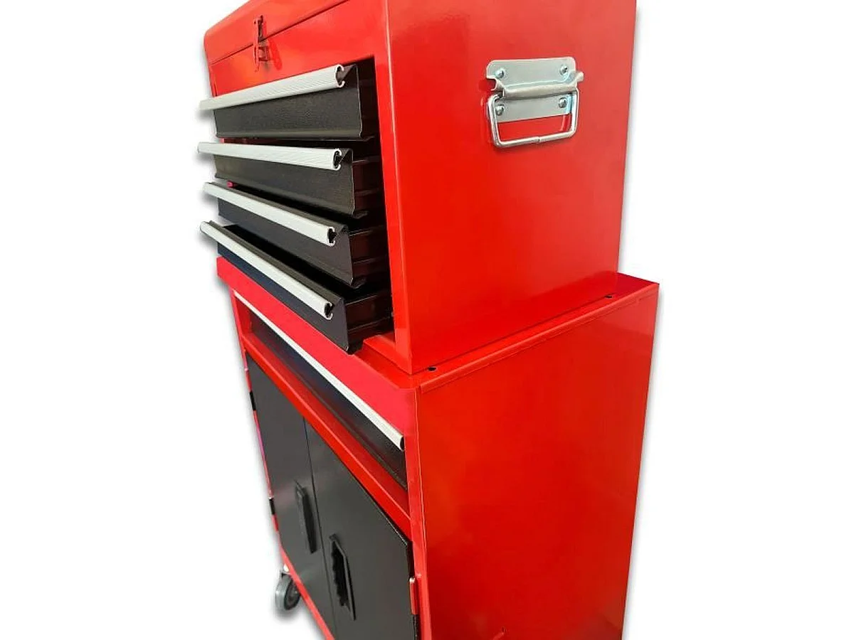 Carro de herramientas de taller DEFPRO de 7 cajones con caja de herramientas extraíble - Metal rojo pintado con epoxi