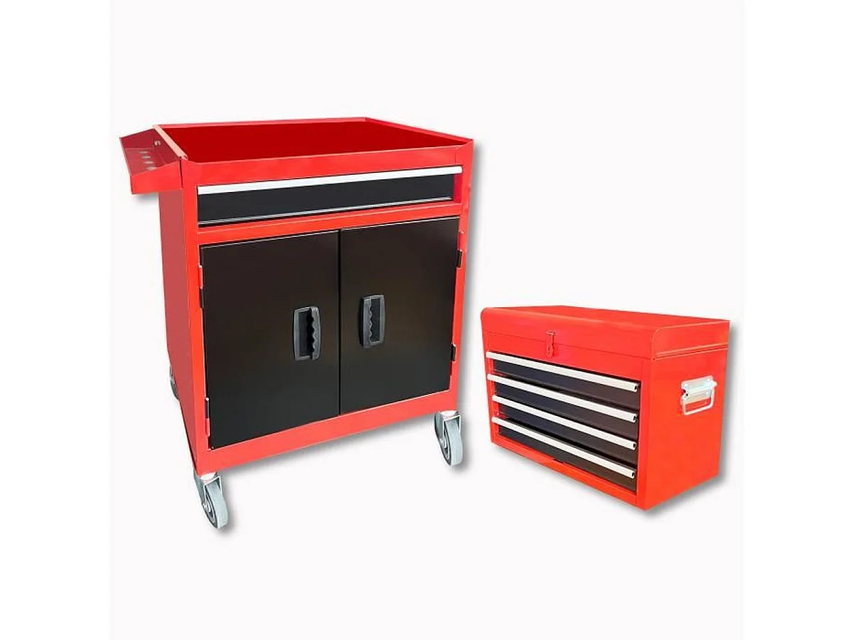 Carro de herramientas de taller DEFPRO de 7 cajones con caja de herramientas extraíble - Metal rojo pintado con epoxi