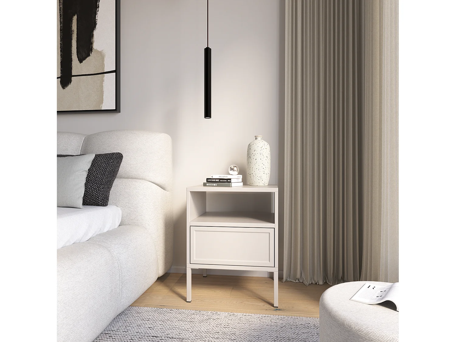 Nachtkastje met lade en open vak - 45 cm - cashmere - VELVETO