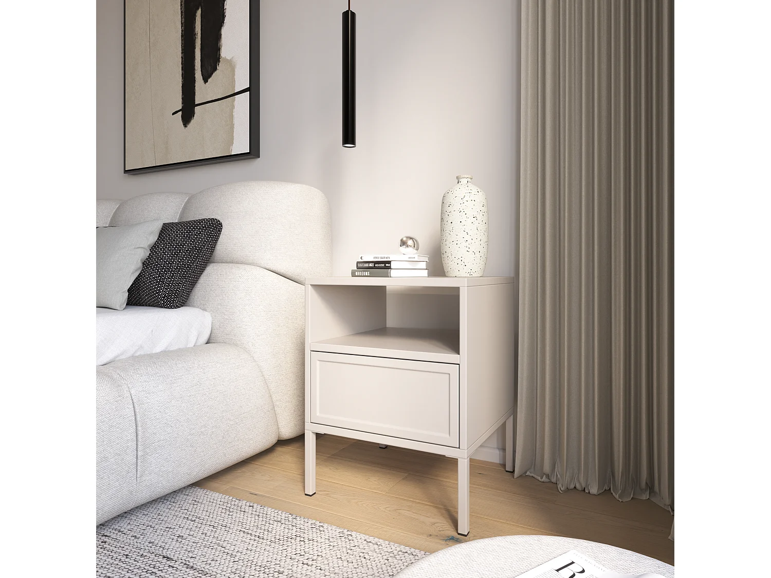 Nachtkastje met lade en open vak - 45 cm - cashmere - VELVETO
