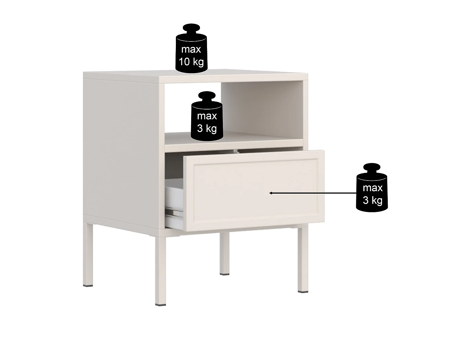 Nachtkastje met lade en open vak - 45 cm - zwart - VELVETO