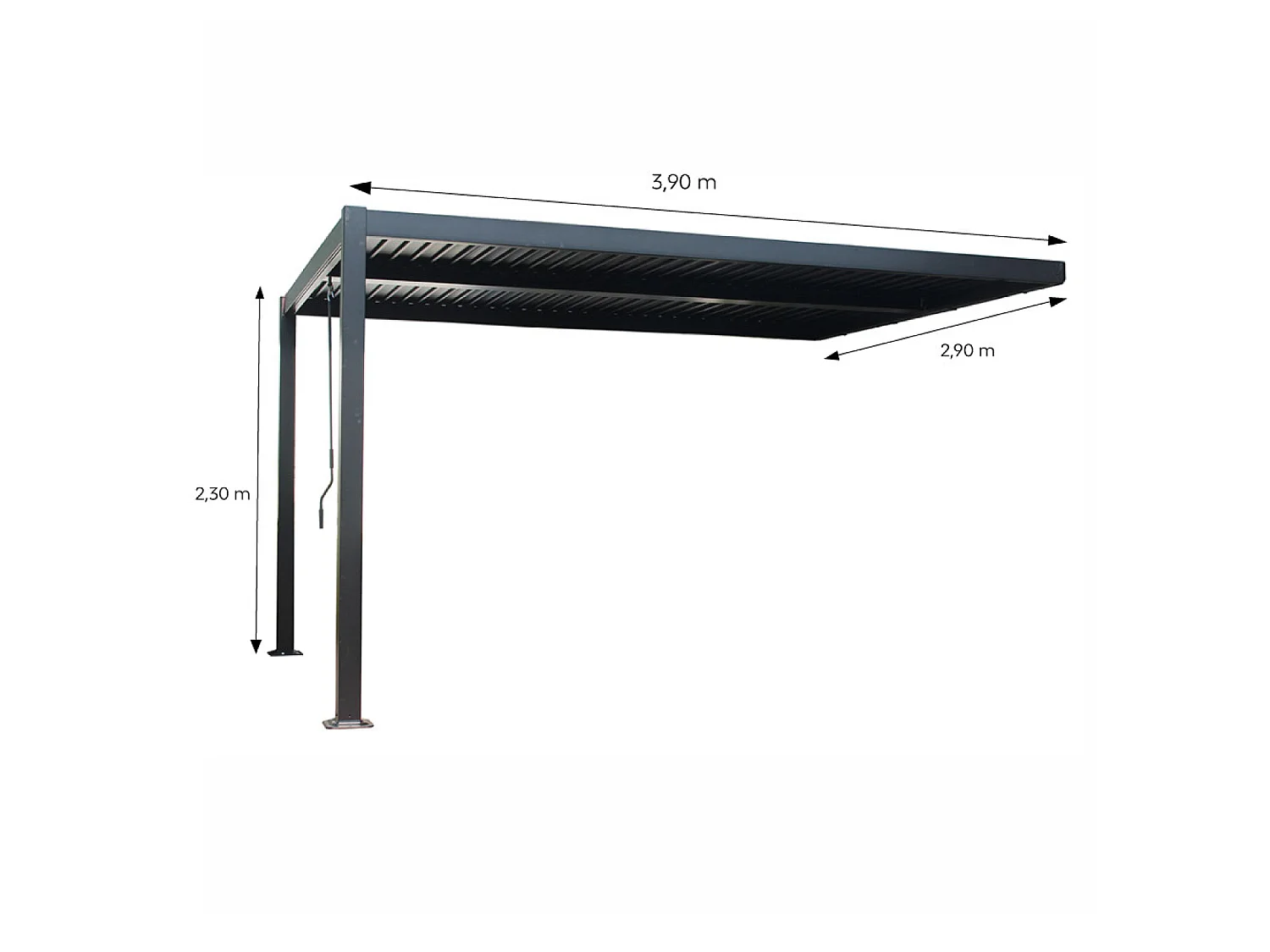 Pergola bioclimatique 4x3m adossée en aluminium noir SIFNOS