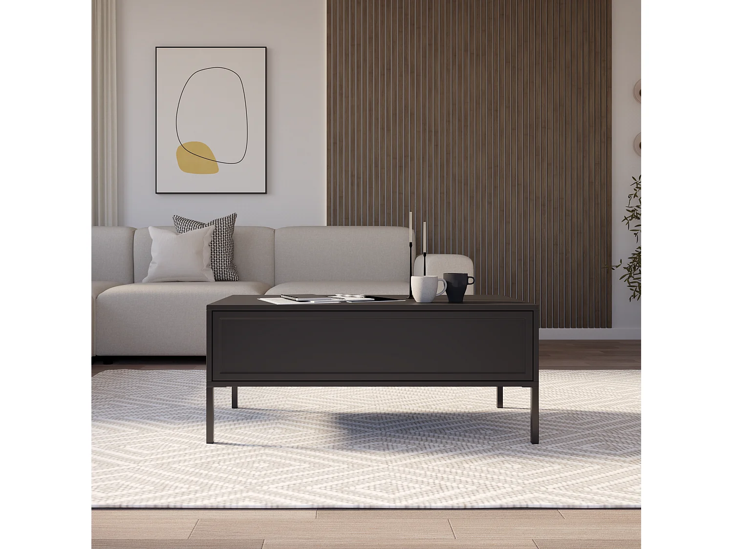 Couchtisch mit Schublade – schwarz – 100x50 cm – VELVETO