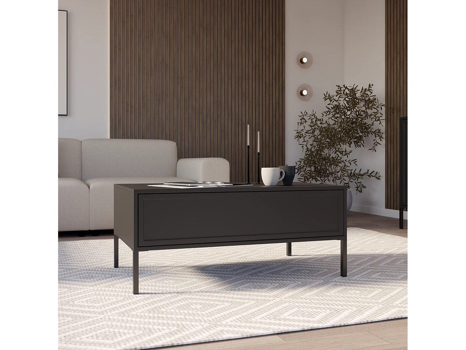 Couchtisch mit Schublade – schwarz – 100x50 cm – VELVETO