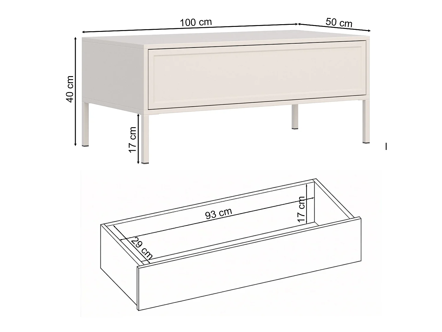 Couchtisch mit Schublade – weiß – 100x50 cm – VELVETO