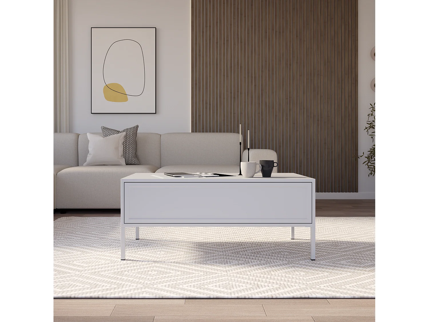 Couchtisch mit Schublade – weiß – 100x50 cm – VELVETO