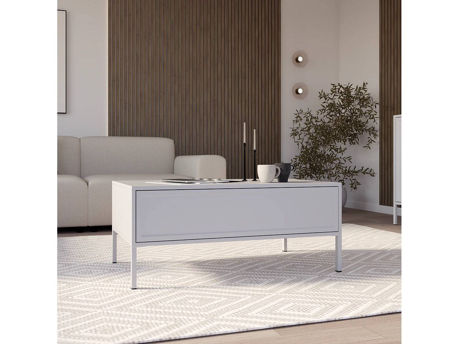 Couchtisch mit Schublade – weiß – 100x50 cm – VELVETO