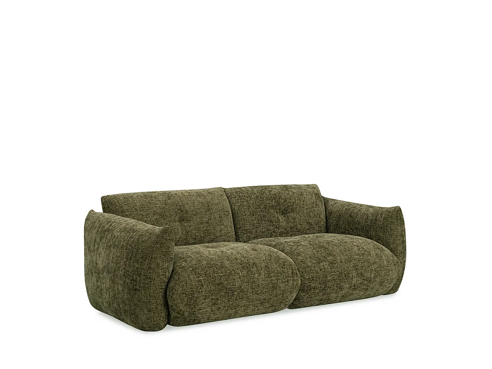 Bocca - Canapé droit 3 places en tissu à dossier capitonné - Vert olive