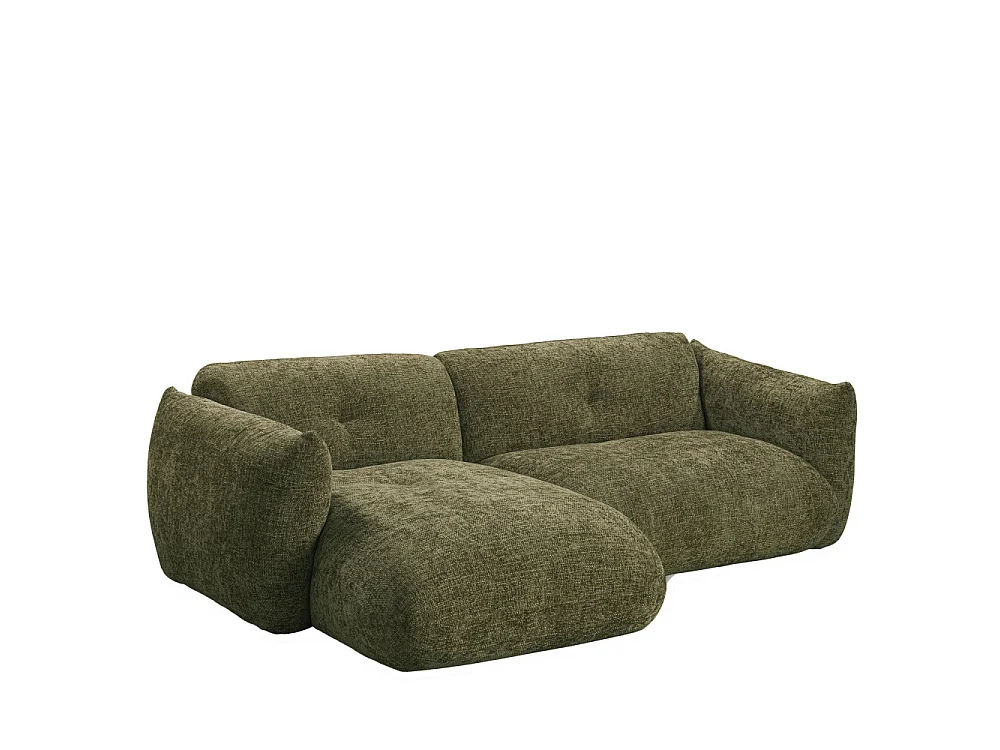 Bocca - Canapé d'angle gauche 4 places en tissu à dossier capitonné - Vert olive