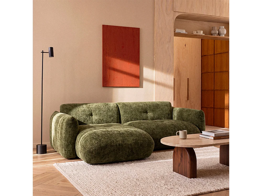 Bocca - Canapé d'angle gauche 4 places en tissu à dossier capitonné - Vert olive