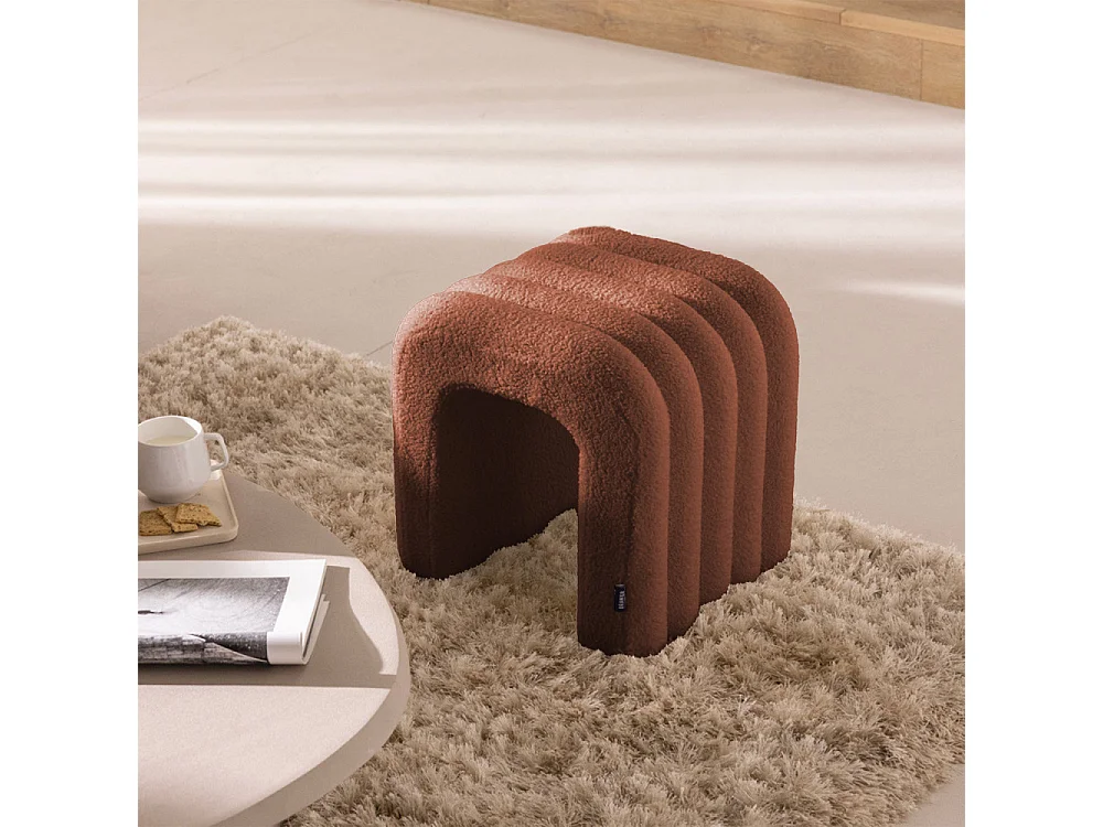 Mui - Lot de 2 tabourets rembourrés en tissu bouclette - Rouille