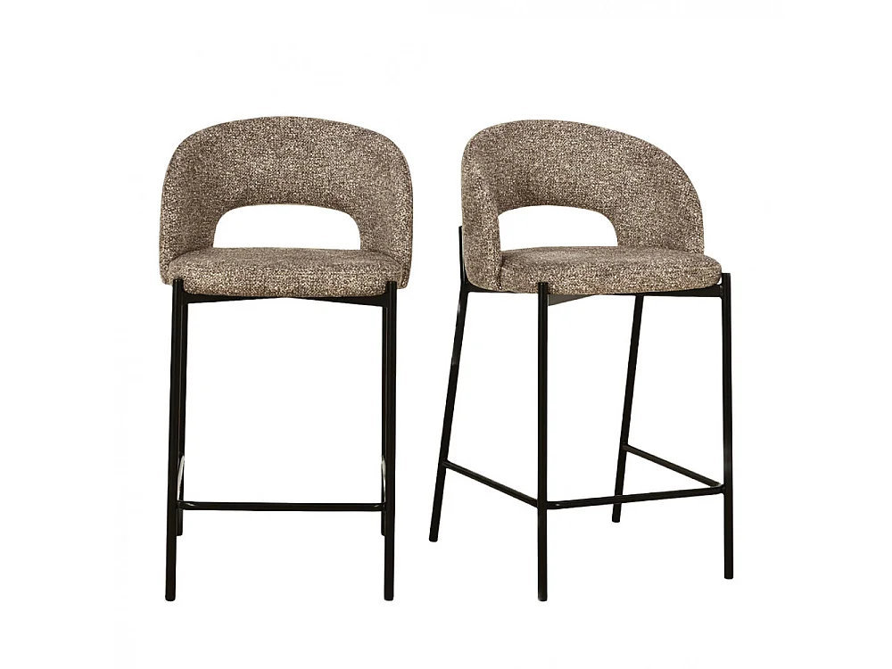 Soren - Lot de 2 chaises de bar en tissu et métal H65cm - Marron chiné