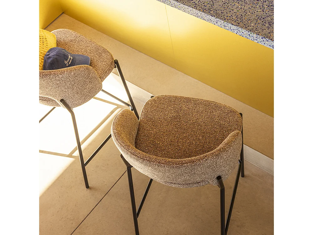 Soren - Lot de 2 chaises de bar en tissu et métal H65cm - Marron chiné