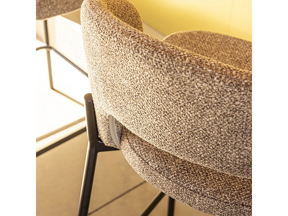 Soren - Lot de 2 chaises de bar en tissu et métal H65cm - Marron chiné