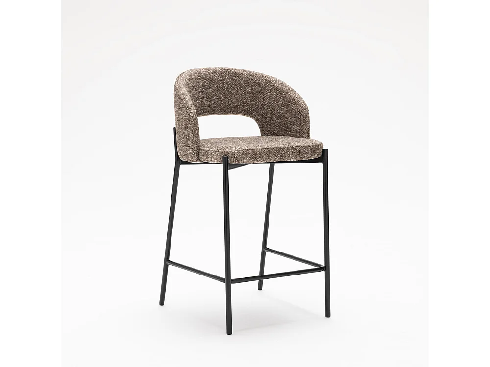 Soren - Lot de 2 chaises de bar en tissu et métal H65cm - Marron chiné