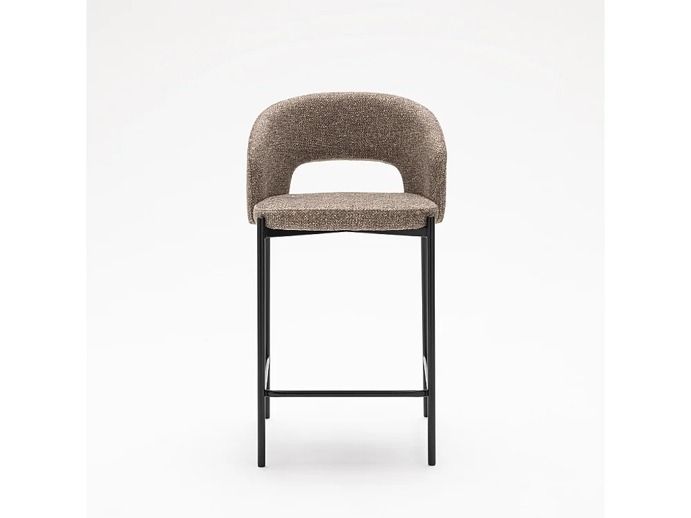 Soren - Lot de 2 chaises de bar en tissu et métal H65cm - Marron chiné