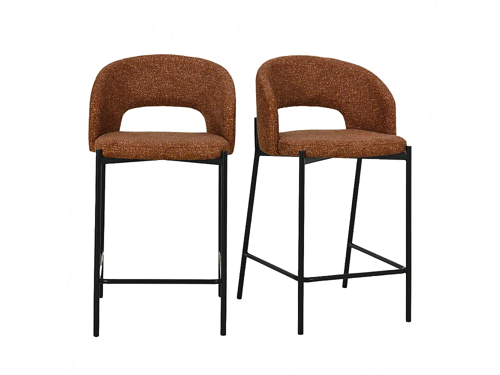 Soren - Lot de 2 chaises de bar en tissu et métal H65cm - Rouille chiné