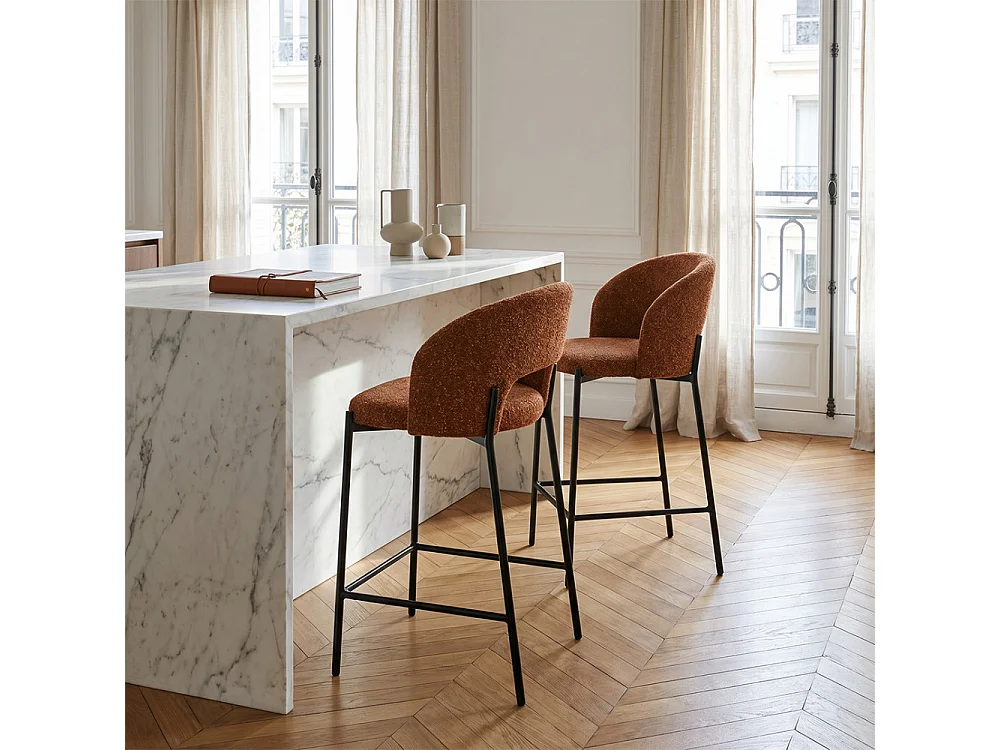 Soren - Lot de 2 chaises de bar en tissu et métal H65cm - Rouille chiné