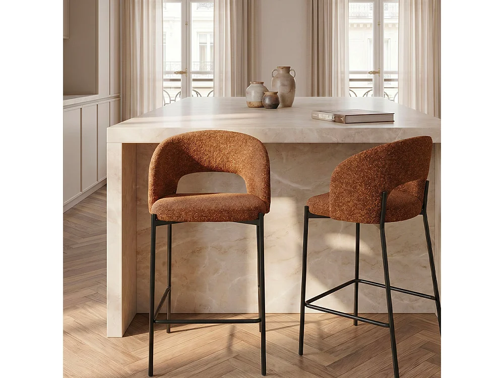 Soren - Lot de 2 chaises de bar en tissu et métal H65cm - Rouille chiné