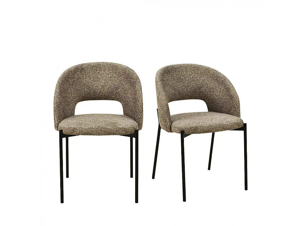 Soren - Lot de 2 chaises en tissu et métal - Marron chiné