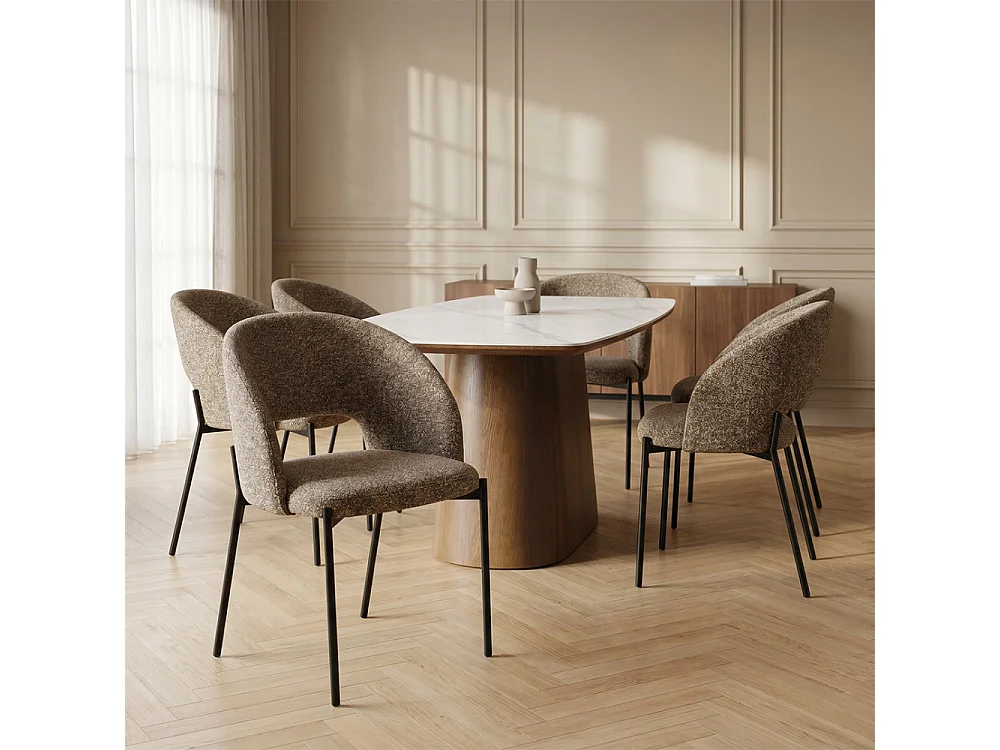 Soren - Lot de 2 chaises en tissu et métal - Marron chiné