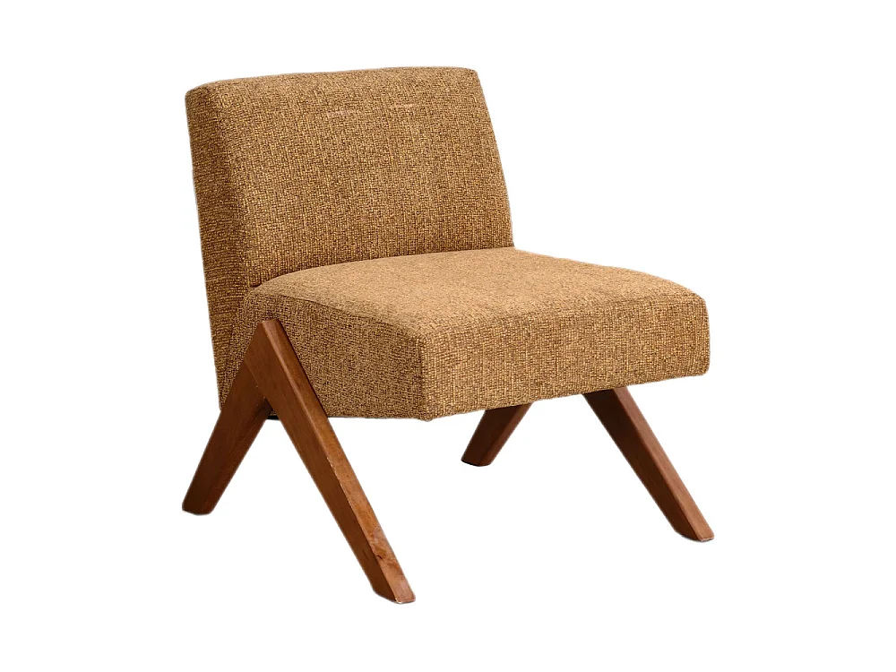 Vinto - Fauteuil en tissu pieds bois - Marron chiné