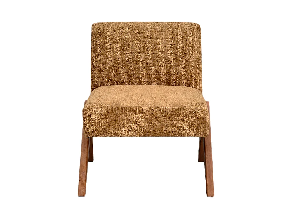 Vinto - Fauteuil en tissu pieds bois - Marron chiné
